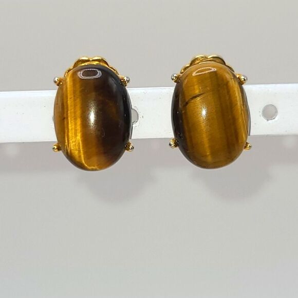 Tiger Eye gemstone clip on Earrings - Picture 1 of 8